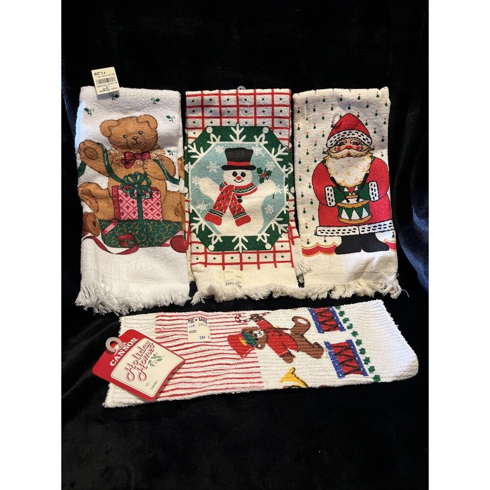 Vintage B&D Kitchen Towels & Cannon Wash Cloth Christmas Santa Snowman Bear Gift